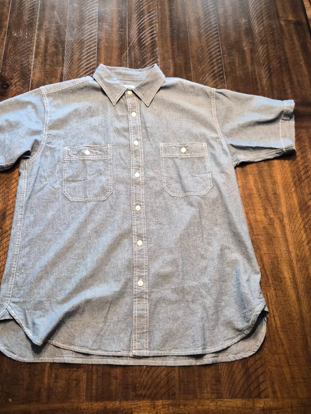 Non Stock MFG Shirt Mens XL Blue Chambray Workwear Retro Cat Eye Button Up G905